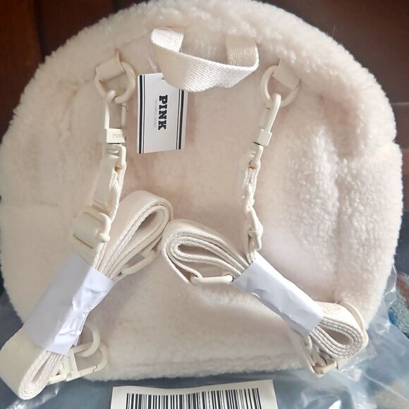 PINK Victorias Secret White Shell SHERPA CROSSBODY BAG MINI CONVERTIBLE BACKPACK - Picture 13 of 16